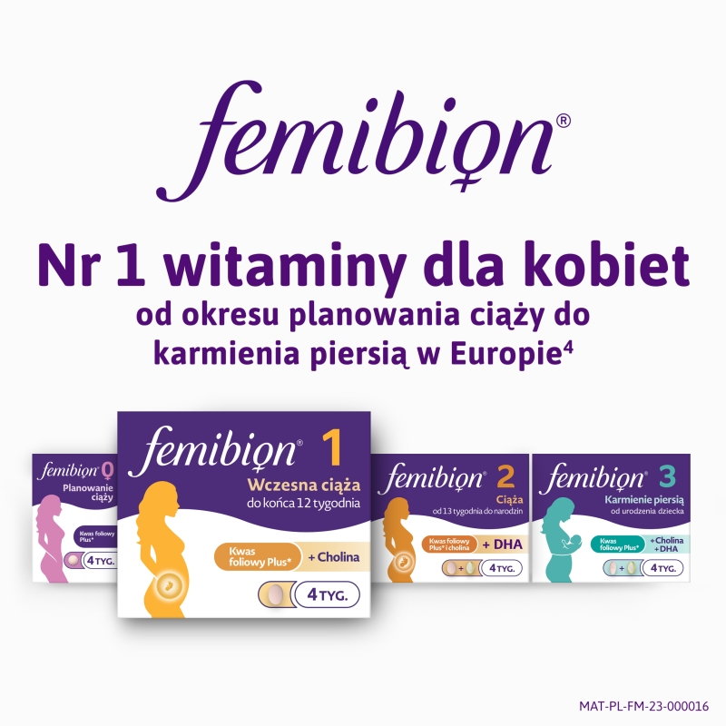 Femibion 1 Wczesna ciąża, tabletki uzupełniające dietę u kobiet od 1. tygodnia ciąży, 28 szt.