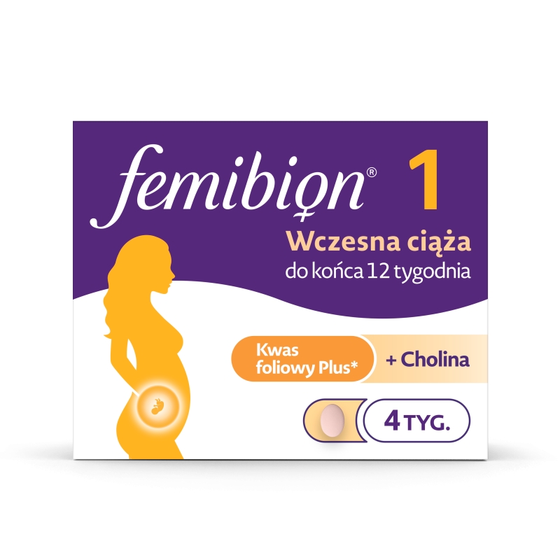 Femibion 1 Wczesna ciąża, tabletki uzupełniające dietę u kobiet od 1. tygodnia ciąży, 28 szt.