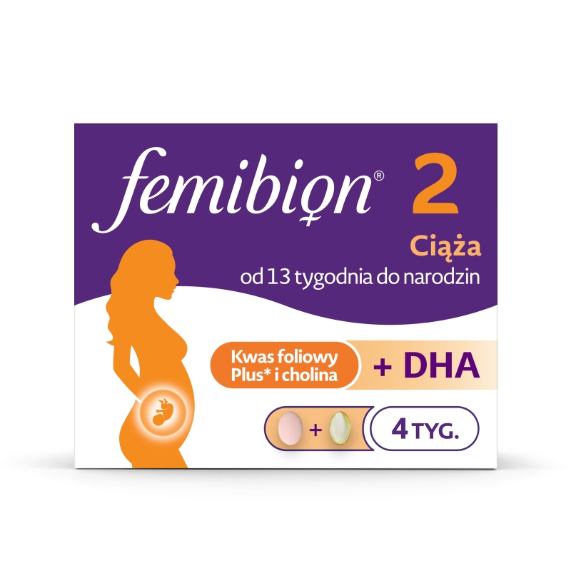Femibion 2 Ciąża, uzupełnienie diety u kobiet od 13. tygodnia ciąży, 28 tabletek + 28 kapsułek