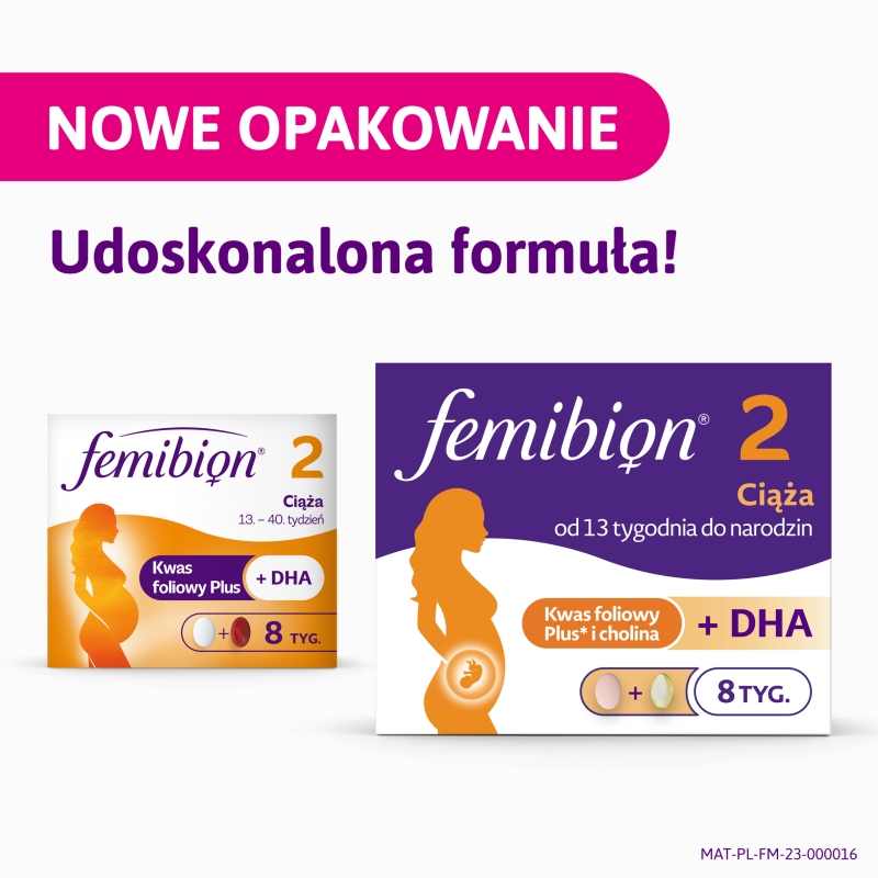Femibion 2 Ciąża, uzupełnienie diety u kobiet od 13. tygodnia ciąży, 56 tabletek + 56 kapsułek