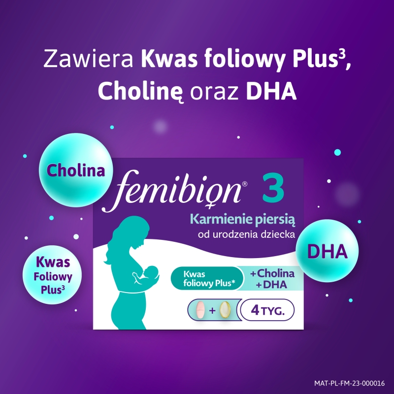 Femibion® 3 Karmienie Piersią, kwas foliowy plus, DHA, 28 tabletek i 28 kapsułek