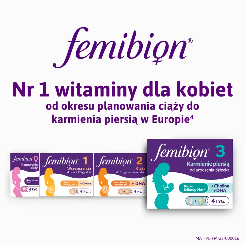 Femibion® 3 Karmienie Piersią, kwas foliowy plus, DHA, 28 tabletek i 28 kapsułek