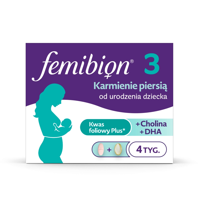 Femibion® 3 Karmienie Piersią, kwas foliowy plus, DHA, 28 tabletek i 28 kapsułek
