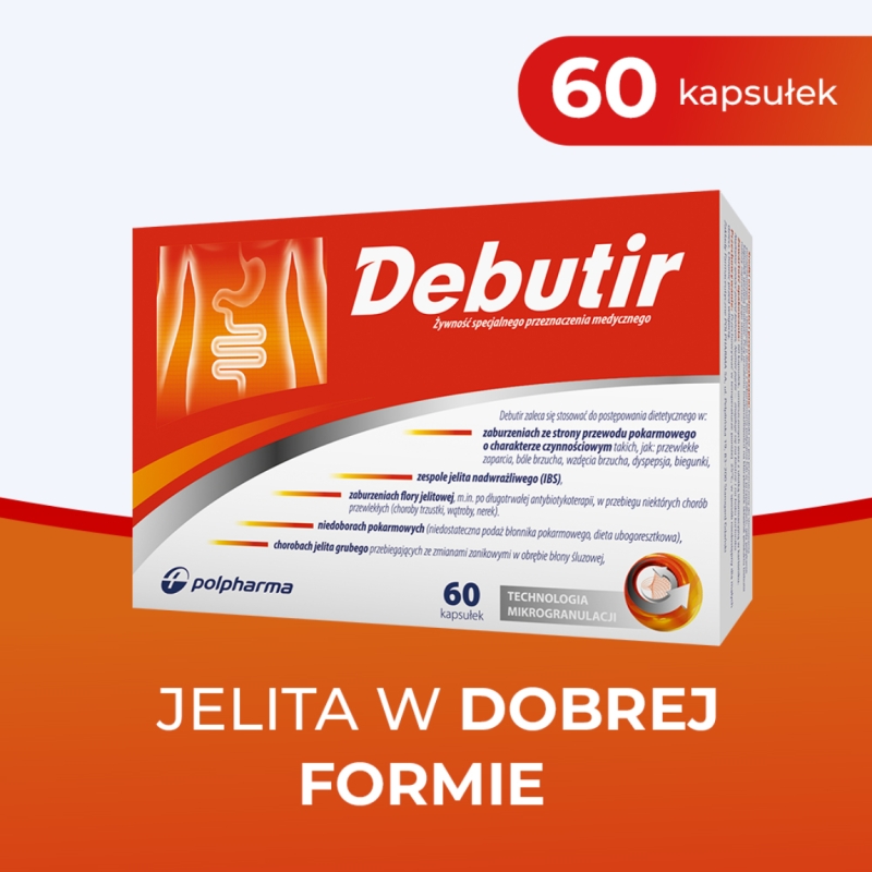 Debutir, kapsułki na dolegliwości gastryczne różnego pochodzenia, 60 szt.