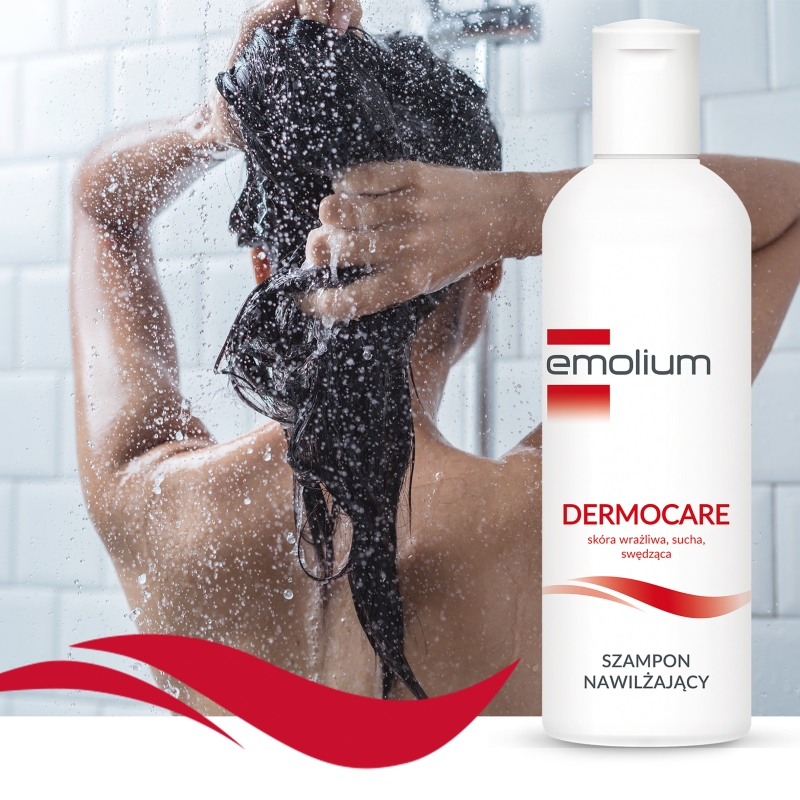 Emolium Dermocare, szampon nawilżający do skóry wrażliwej, suchej, skłonnej do alergii, 200 ml