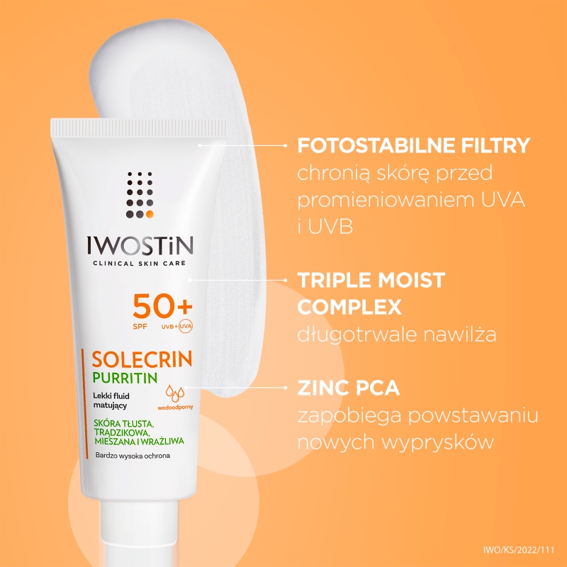 Iwostin Solecrin Purritin, lekki fluid matujący SPF 50+, 40 ml
