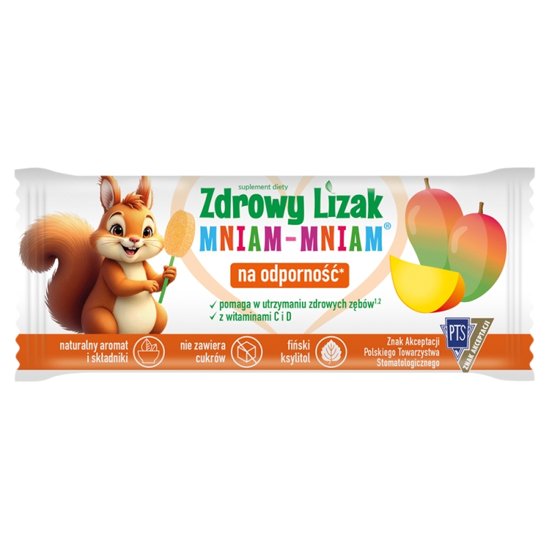Zdrowy Lizak Mniam-Mniam zawiera 12 witamin i 2 minerały o smaku mango, 1 szt.