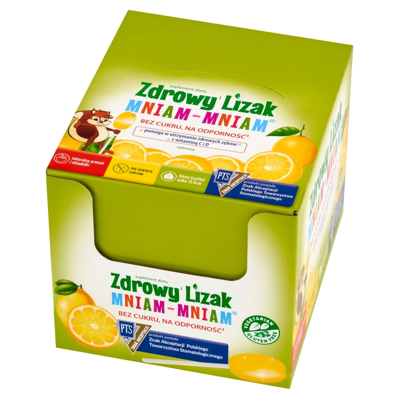 Zdrowy Lizak Mniam-Mniam, wzbogacony o witaminy C i D o smaku cytrynowym, 40 szt.