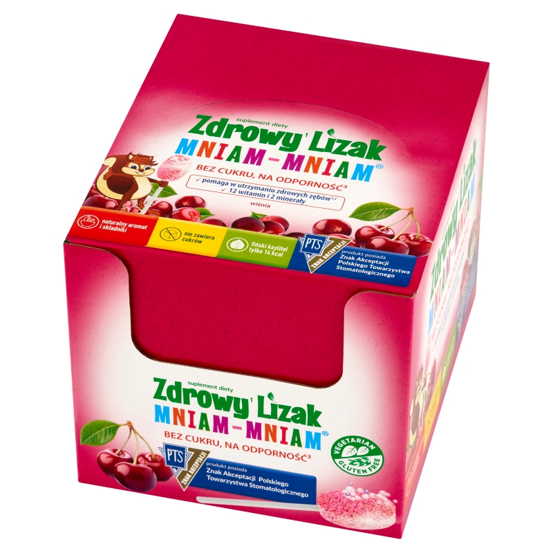 Zdrowy Lizak Mniam-Mniam, zawiera 12 witamin i 2 minerały o smaku musującej wiśni, 40 szt.