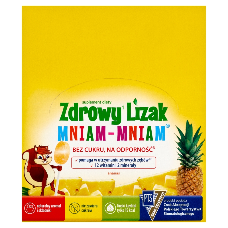 Zdrowy Lizak Mniam-Mniam, zawiera 12 witamin i 2 minerały o smaku ananasowym, 40 szt.