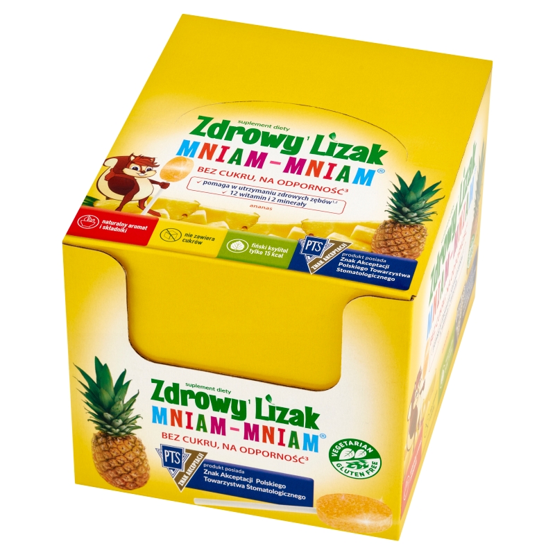 Zdrowy Lizak Mniam-Mniam, zawiera 12 witamin i 2 minerały o smaku ananasowym, 40 szt.
