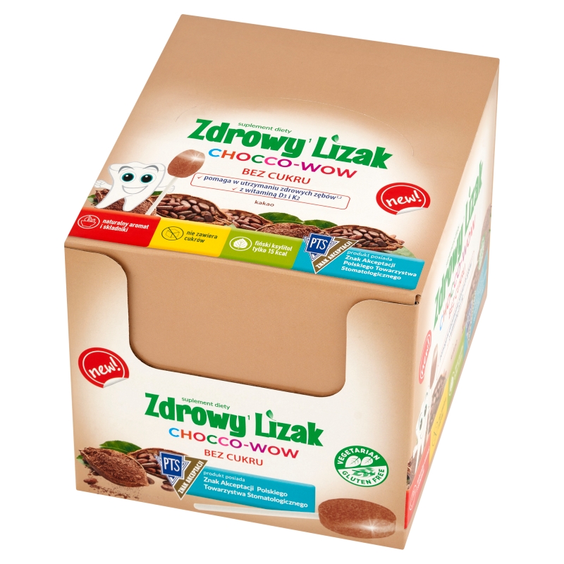 Zdrowy Lizak Mniam-Mniam Chocco-Wow, wzbogacony o witaminę D3 i K2 o smaku kakaowym, 40 szt.