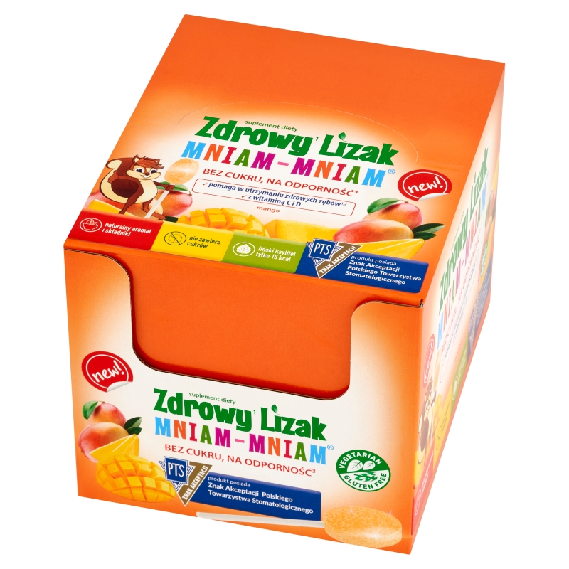 Zdrowy Lizak Mniam-Mniam, zawiera 12 witamin i 2 minerały o smaku mango, 40 szt.