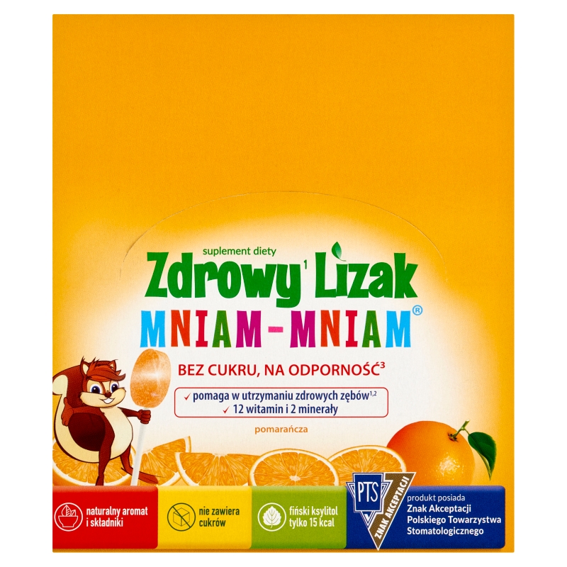 Zdrowy Lizak Mniam-Mniam, zawiera 12 witamin i 2 minerały o smaku pamarańczy, 40 szt.