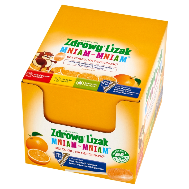 Zdrowy Lizak Mniam-Mniam, zawiera 12 witamin i 2 minerały o smaku pamarańczy, 40 szt.