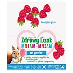 Zdrowy Lizak Mniam-Mniam Na Gardło zawiera wyciąg z tymianku, szałwii, aceroli, witaminę C i D oraz cynk i rutynę o smaku malinowym, 40 szt.