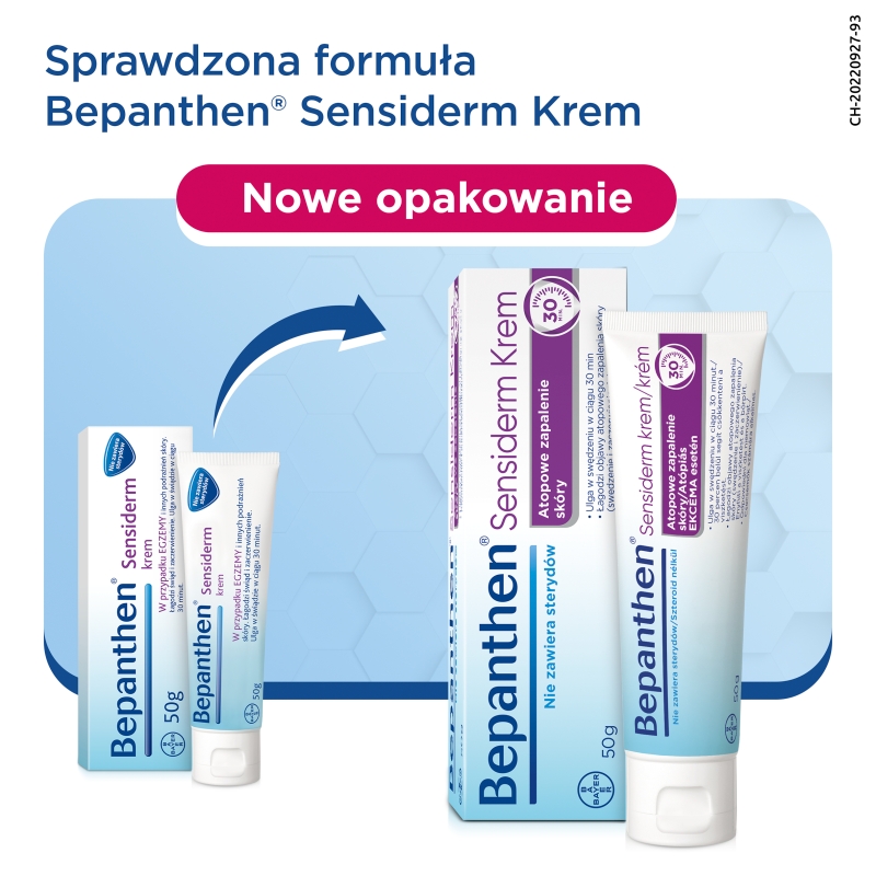 Bepanthen Sensiderm Krem, krem łagodzący zaczerwienienie i swędzenie przy atopowym zapaleniu skóry i egzemie, tuba 20 g