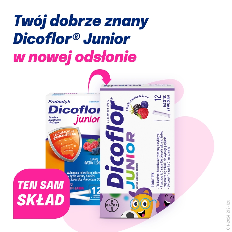 Dicoflor Junior, proszek ze składnikami wspierającymi odporność, 12 sasz.
