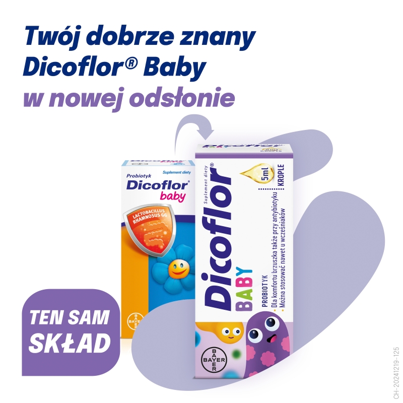 Dicoflor baby, krople probiotyczne ze składnikami wspierającymi mikroflorę jelitową, 5 ml