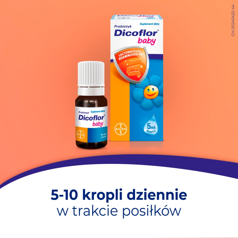 Dicoflor baby, krople probiotyczne ze składnikami wspierającymi mikroflorę jelitową, 5 ml