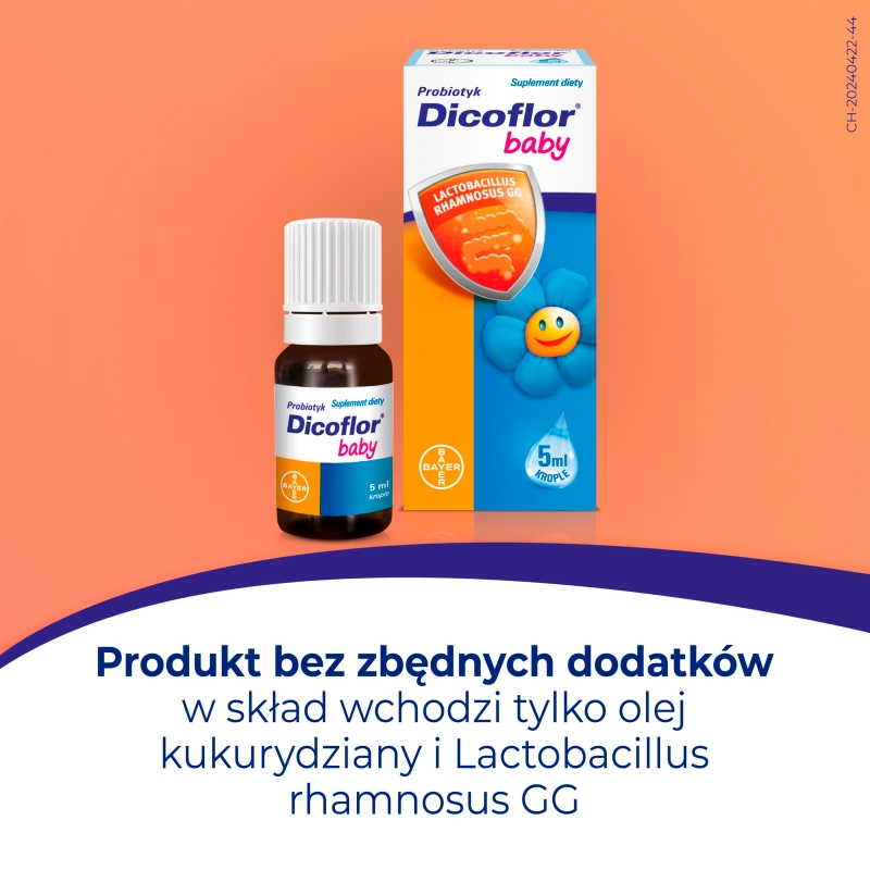 Dicoflor baby, krople probiotyczne ze składnikami wspierającymi mikroflorę jelitową, 5 ml