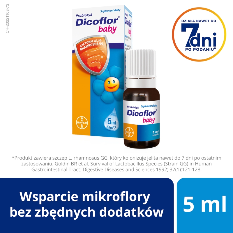 Dicoflor baby, krople probiotyczne ze składnikami wspierającymi mikroflorę jelitową, 5 ml