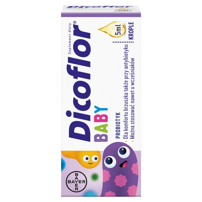 Dicoflor baby, krople probiotyczne ze składnikami wspierającymi mikroflorę jelitową, 5 ml