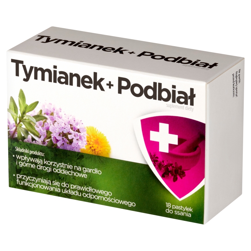 Tymianek + Podbiał , pastylki do ssania ze składnikami wspierającymi gardło i drogi oddechowe, 18 szt.