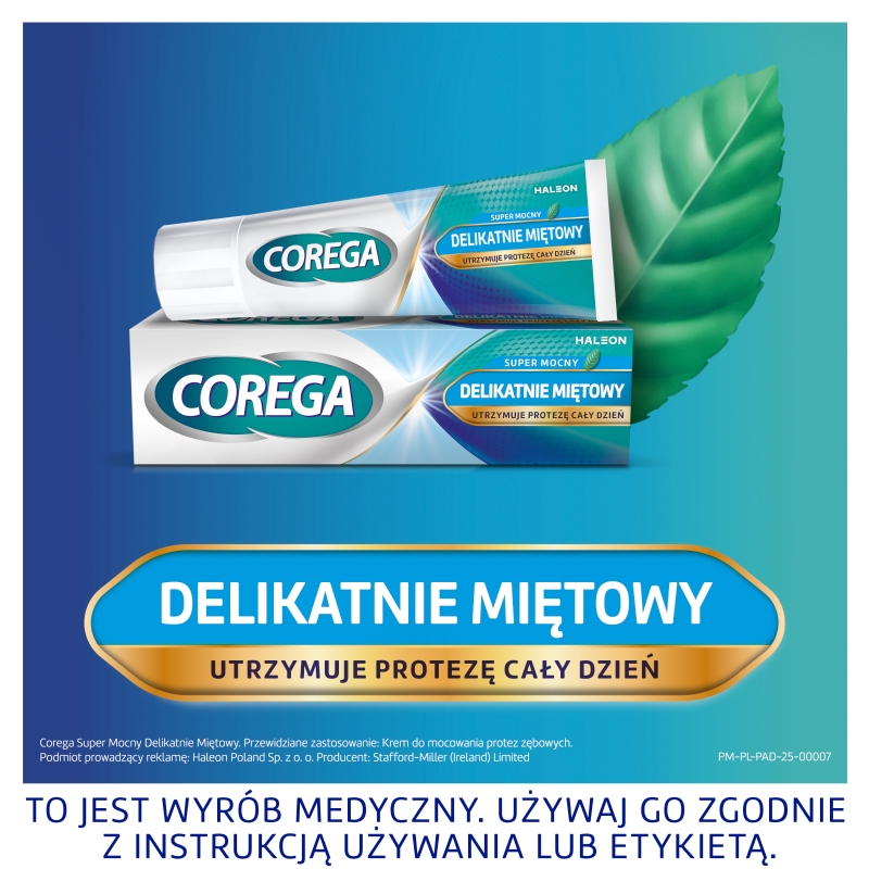 Corega Super Mocny delikatnie miętowy, krem do mocowania protez zębowych, 40g