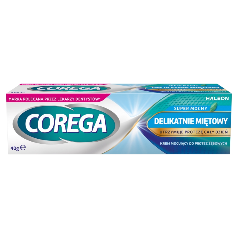 Corega Super Mocny delikatnie miętowy krem do mocowania protez zębowych, 40g