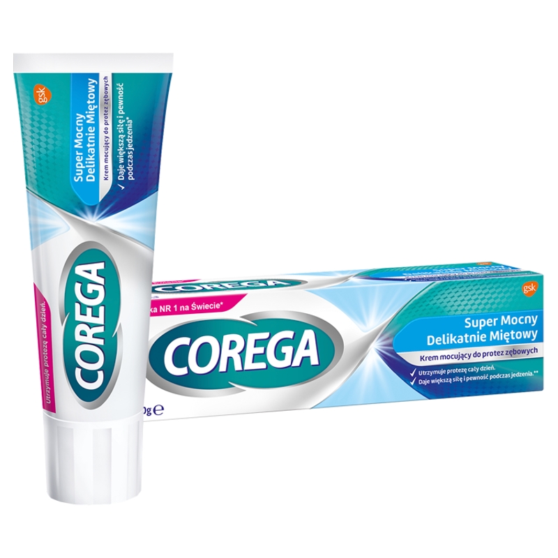 Corega Super Mocny delikatnie miętowy, krem do mocowania protez zębowych, 40g