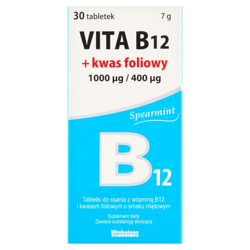 Vita B12 1000 mcg + Kwas foliowy 400 mcg, 30 tabletek do ssania, miętowe