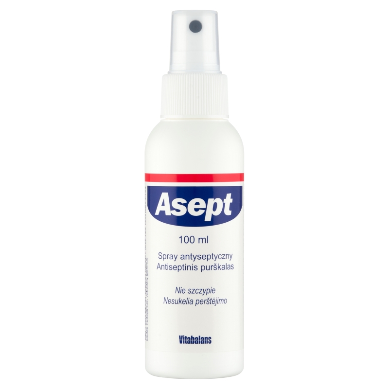 Asept, spray dezynfekujący na skaleczenia, infekcje jamy ustnej i gardła, butelka 100 ml