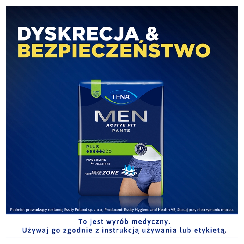 TENA MEN Active Fit Pants , majtki chłonne Plus Blue L/XL, 8 szt.