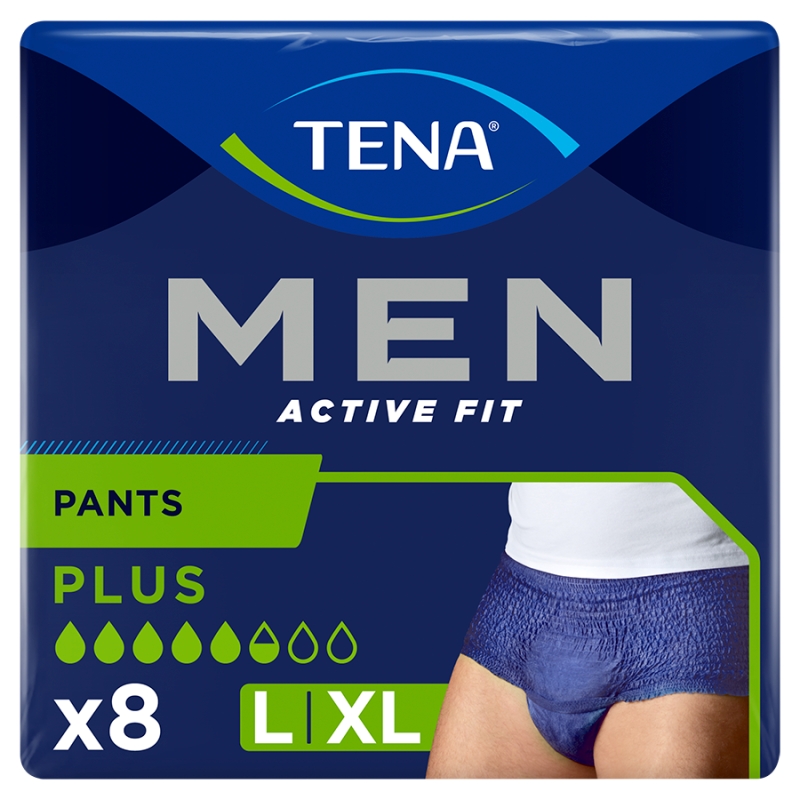 TENA MEN Active Fit Pants , majtki chłonne Plus Blue L/XL, 8 szt.