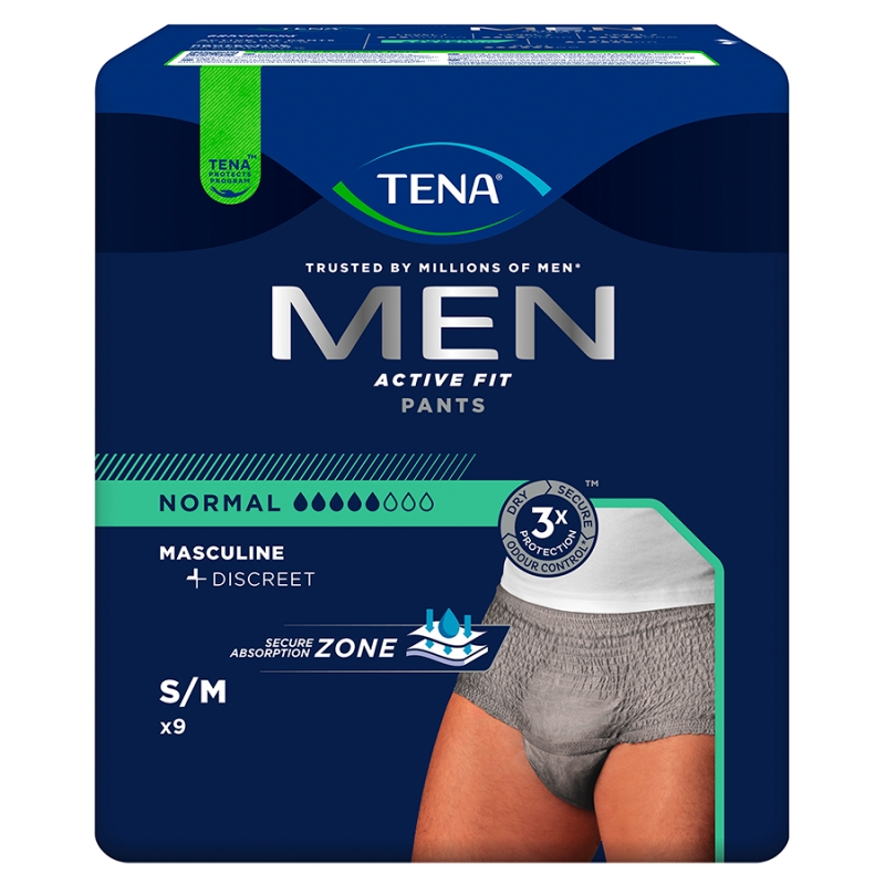 TENA Men Pants, majtki chłonne Normal Grey S/M, 9 szt.