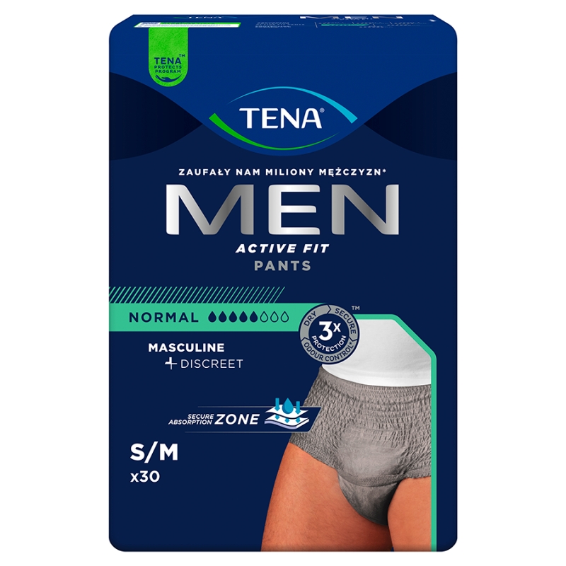 TENA Men Pants , majtki chłonne Normal Grey  S/M,  30 szt.