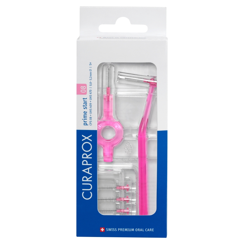 Curaprox CPS 08 Prime Start, szczoteczki międzyzębowe – 5 szt.+ uchwyt UHS 470 – 1 szt. + uchwyt UHS 409 – 1 szt.