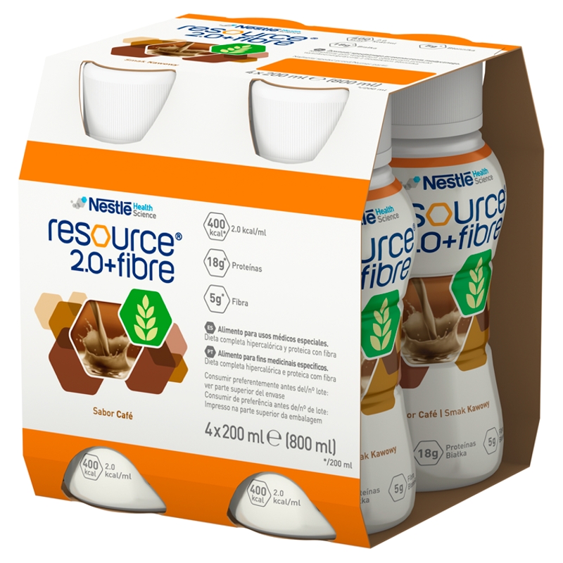 Zestaw Resource 2.0 FIBRE smak kawowy , płyn w stanach niedożywienia, 4 x 200 ml