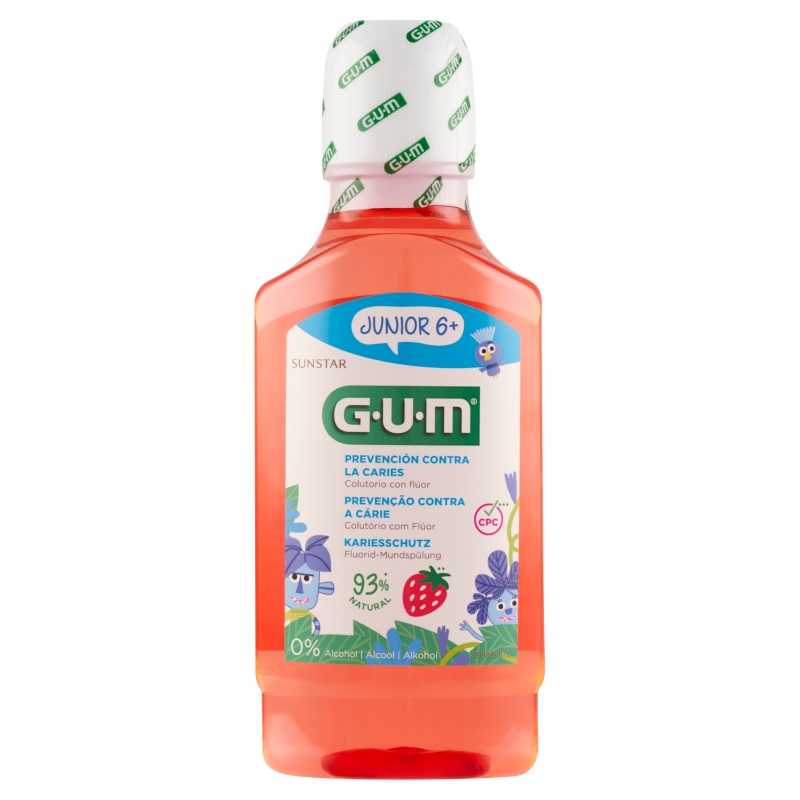 SUNSTAR GUM JUNIOR płyn do płukania jamy ustnej dla dzieci o smaku truskawkowym, 300 ml