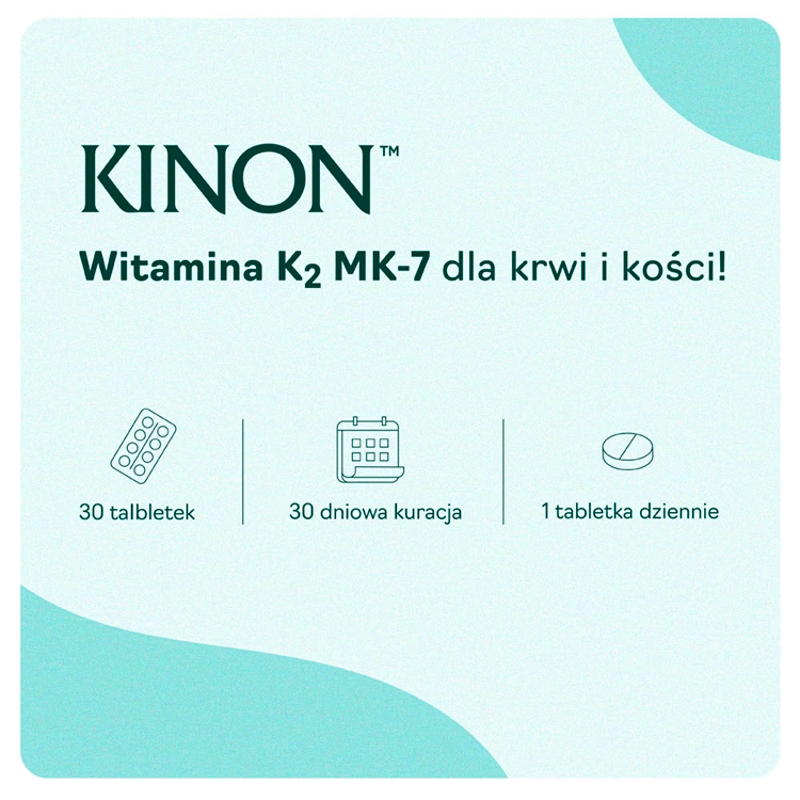 Kinon, tabletki  ze składnikami uzupełniającymi niedobry witaminy K2, 30 szt.