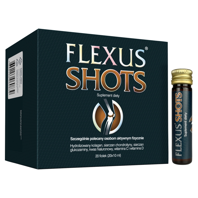 Flexus Shots, płyn z zestawem witamin dla osób aktywnych fizycznie, 20 fiolek po 10 ml