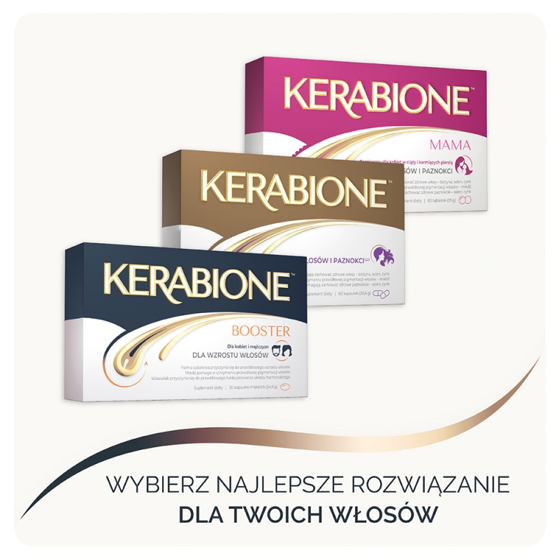 Kerabione Booster, kapsułki ze składnikami wspomagającymi wzrost włosów, 30 szt.