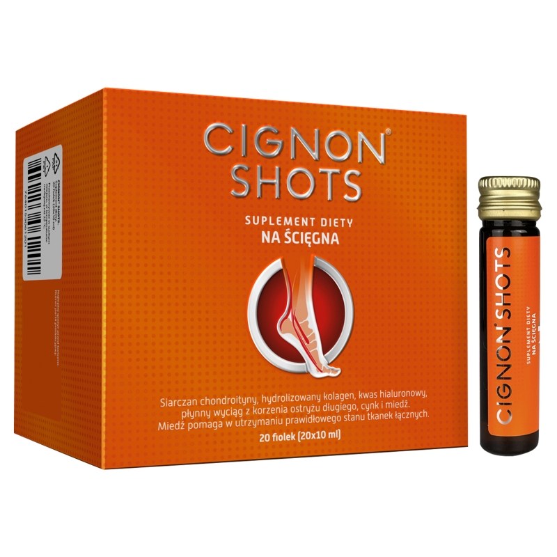 Cignon Shots, płyn ze składnikami wspomagającymi prawidłowe funkcjonowanie ścięgien, 20 fiolek po 10 ml
