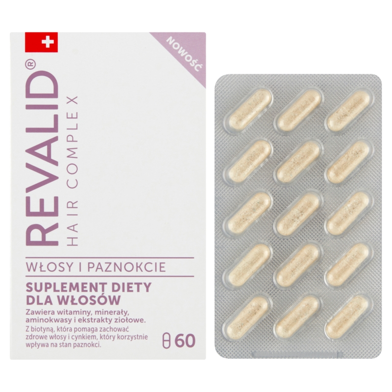 Revalid Hair Complex, kapsułki dla osób chcących zadbać o zdrowe włosy i paznokcie, 60 szt.