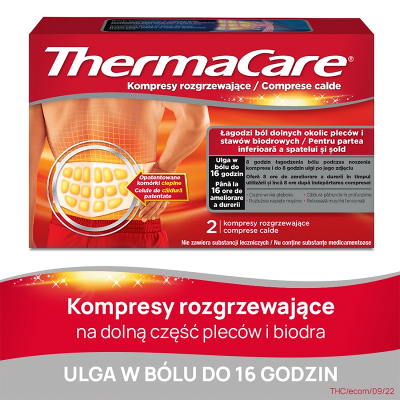 ThermaCare , kompresy rozgrzewające łagodzące ból dolnych okolic pleców, 2 szt.