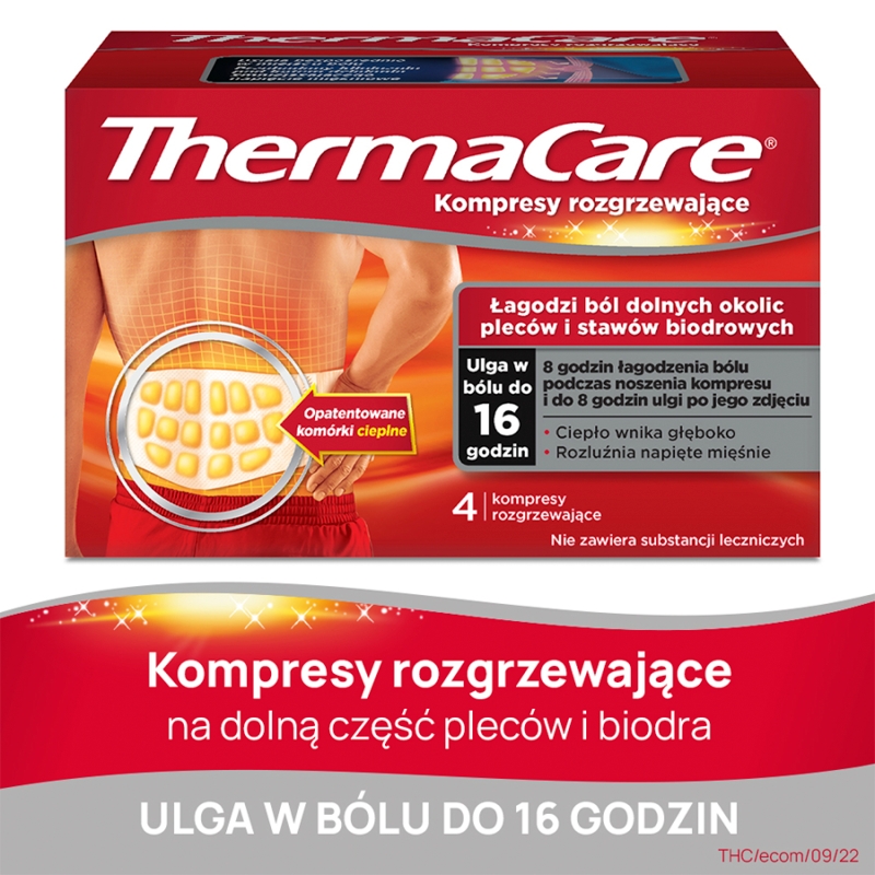 ThermaCare, kompresy rozgrzewające łagodzące ból dolnych okolic pleców, 4 szt.