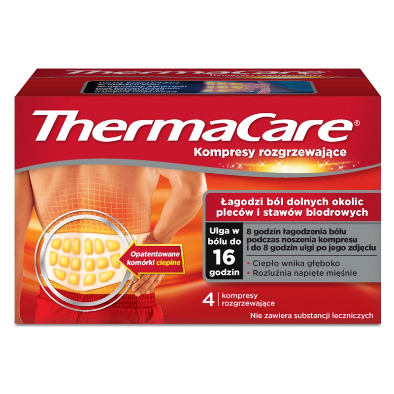 ThermaCare, kompresy rozgrzewające łagodzące ból dolnych okolic pleców, 4 szt.