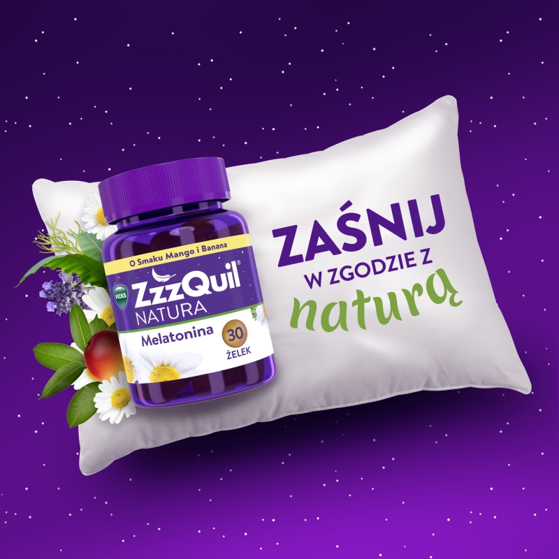 ZzzQuil Natura, żelki ze składnikami ułatwiającymi usypianie, mango-banan, 30 szt.