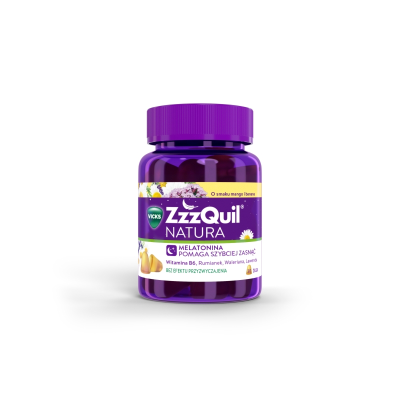 ZzzQuil Natura, żelki ze składnikami ułatwiającymi usypianie, mango-banan, 30 szt.